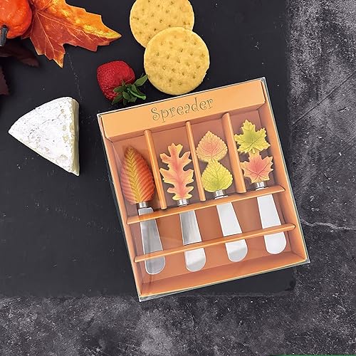 Fall Leaves Cheese Spreaders Set - Hand-Painted Resin Handles, 4-Piece
