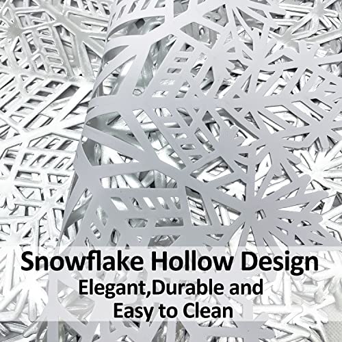 Silver Snowflake Placemats Set of 12 - Elegant Holiday Table Mats for Dining