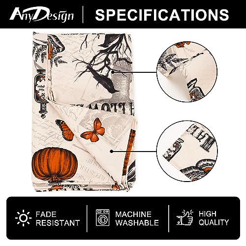 Halloween Gothic Skull Bat Pumpkin Tablecloth 60x104 Inch Durable Fabric Decor