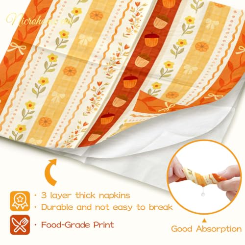 Thanksgiving Paper Napkins - Squirrel Pumpkin Fall Leaves 48 Pack, 6.5" x 6.5"