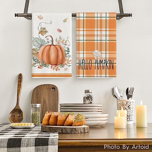 Orange Pumpkin Fall Kitchen Towels Set of 4 18x26 Inches - Soft & Absorbent