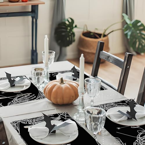 Halloween Skeleton Spider Placemats Set of 4 - Black Table Decor for Parties & Kitchen