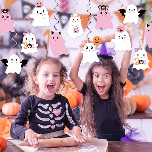 Pink Halloween Ghost Hanging Decorations Set - Spooky Party Swirls & Cutouts