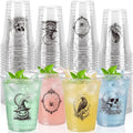 Halloween Plastic Cups 12 oz - Skeleton Pumpkin Witch Spider Skull - 100 Pack - Halloween Sketch Variation