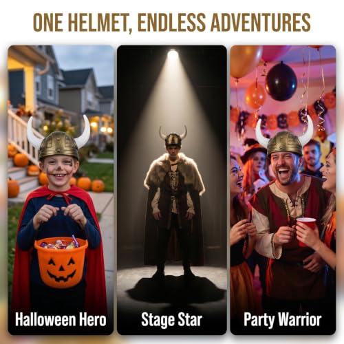 Golden Viking Helmet with Horns - Medieval Barbarian Warrior Party Hat for Kids & Adults