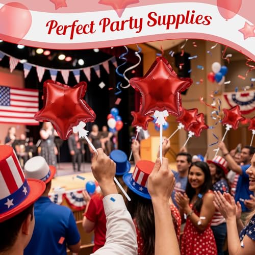 60 Pcs Red 6 Inch Star Foil Balloons for Christmas Party Decoration - Self Inflating