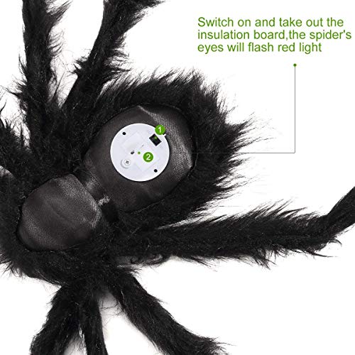 Giant Halloween Spider Decoration with LED Eyes - 3.3 FT Plush Creepy Outdoor Prop