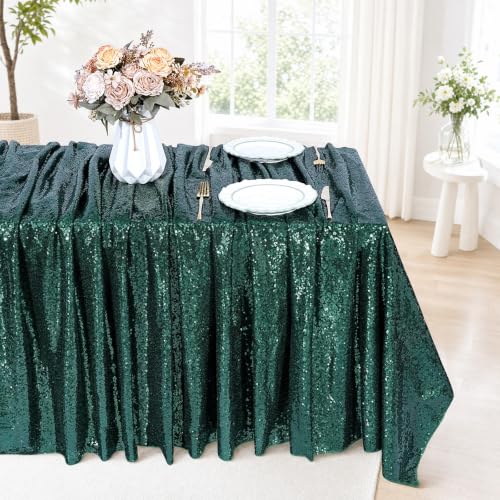Emerald Green Sequin Rectangular Tablecloth 90 x 156 Inches Glitter Party Decor - Variation of Emeraldgreen