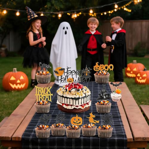 Halloween Cake Topper Spider Cat Glitter Decoration - Design-5, 8.7 Inch