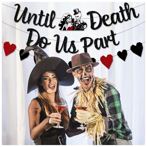Black Heart Banner & Cake Topper Set for Wedding Halloween Party Decorations