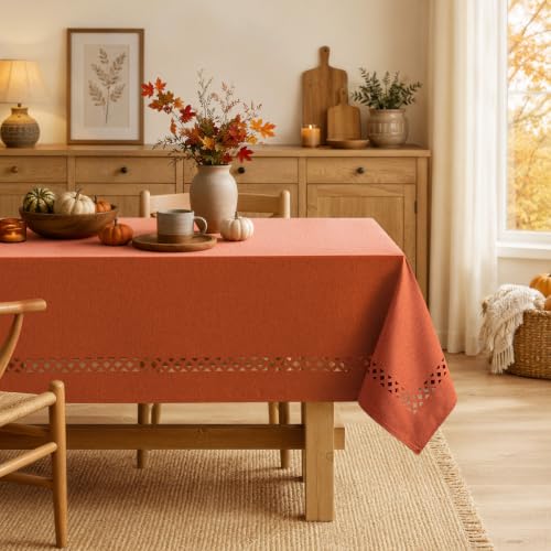 MIULEE Burnt Orange Fall Rectangle Tablecloth 52x70 Inch with Cutouts - Autumn Decor