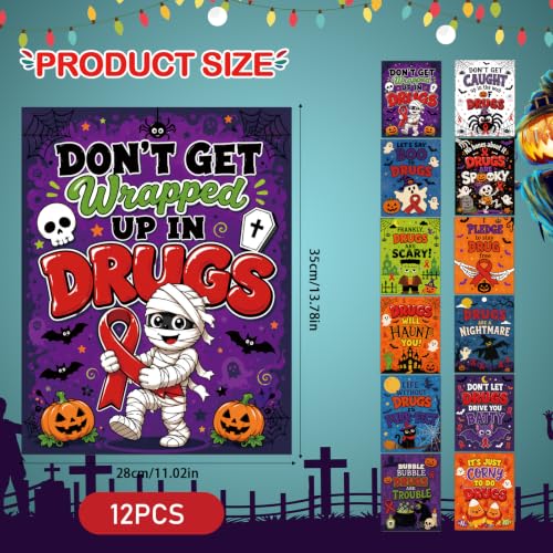 Red Ribbon Week Posters Set - Spooky Halloween Themed Anti-Drug Decorations, 12 Pack