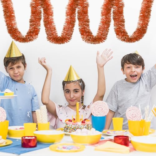Orange Christmas Foil Tinsel Garland 3 Pack, 59 Feet Shiny Hanging Decorations