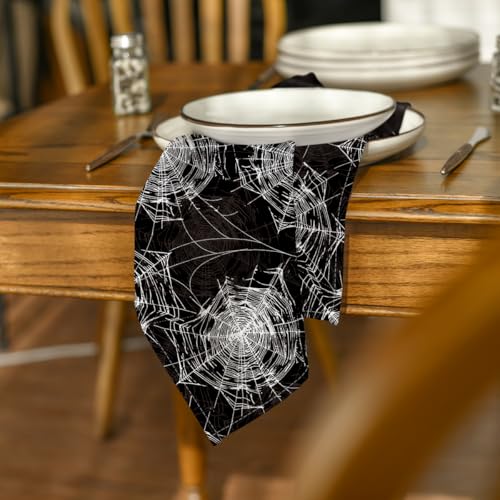 Horaldaily Halloween Cloth Napkins Set of 4 - 18x18 Inches, Black Cobweb Design