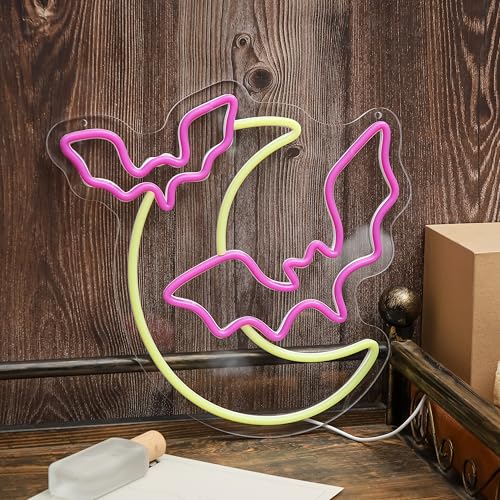 Halloween Neon Sign Moon and Bat LED Light - Halloween Party Decorations - Variation: Moon Bat
