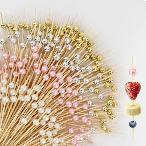 800pcs Gold, Silver, White & Pink Pearl Cocktail Toothpicks for Appetizers & Party Decor - Festive Skewers