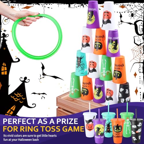 Halloween Plastic Cups with Lids & Straws - Ghost Style, 24 Oz, 36 Pack