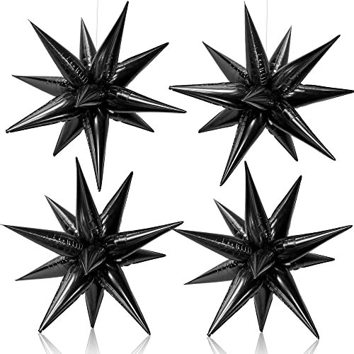 Large Black and Silver Foil Balloons Set - 22 Inch & 20 Inch Starburst Pack of 56