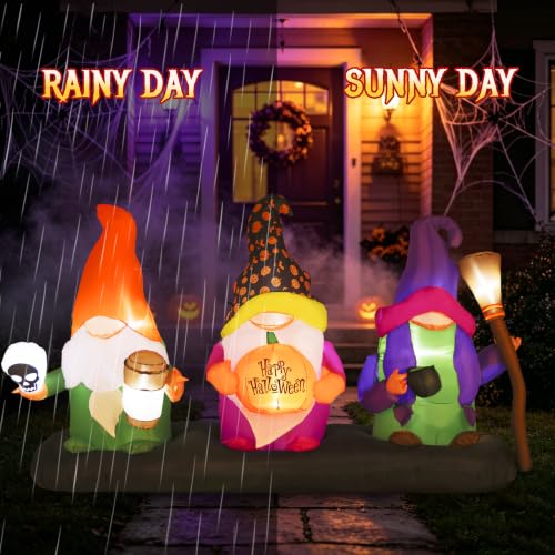 Halloween Inflatable Gnome Decor - 9.4ft Three Dwarfs Outdoor Decoration with LED Lights