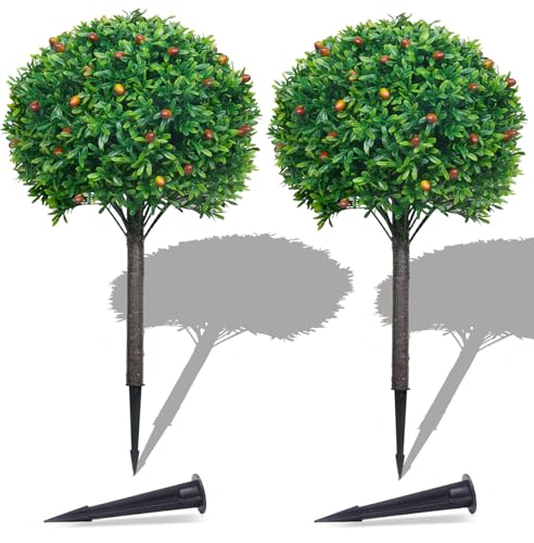 Artificial Topiary Boxwood Ball Trees Set of 2 - 30 Inch Outdoor & Indoor Faux Shrubs with UV Resistance