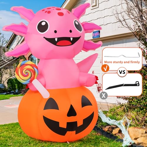 5 Ft Halloween Inflatable Axolotl Pumpkin Yard Decor with LED Lights Outdoor