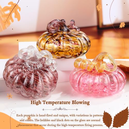 Purple Glass Pumpkin Decor - Hand-Blown Autumn Harvest Halloween Gifts