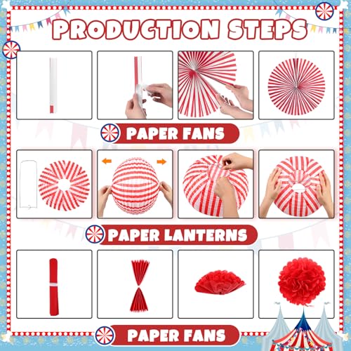 Circus Party Decorations Set - Red & White Carnival Halloween Decor, 18 Pieces