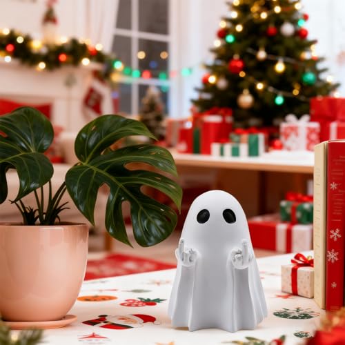 Halloween Skeleton Figurine with Middle Finger - Funny Gothic Ghost Decor - Resin Desk Ornament