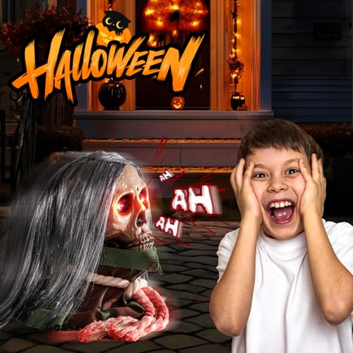 Animated Skeleton Halloween Prop with Sound & Flashing Red Eyes - Outdoor Indoor Decor