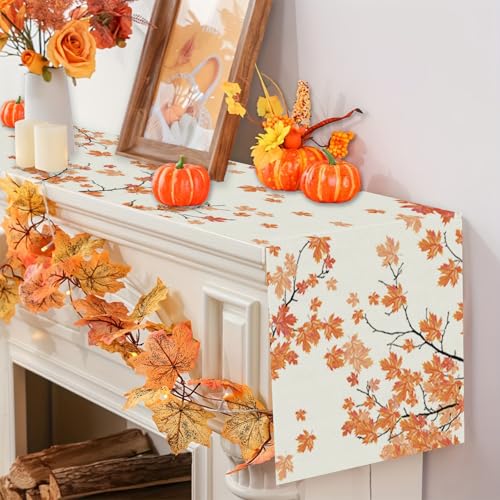 Fall Table Runner Maple Leaf Autumn Harvest Thanksgiving 13 x 72 Inch - Farmhouse Kitchen Decor