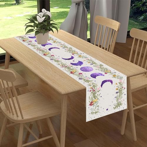 Boho Floral Moon Table Runner 13x90 inches - Purple Moon Phase Seasonal Decor - Rustic Home & Party Tablecloth - Variation of THIS listing