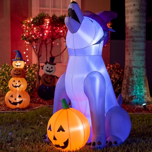 5ft LED Halloween Inflatable Wolf with Pumpkin Outdoor Decorations