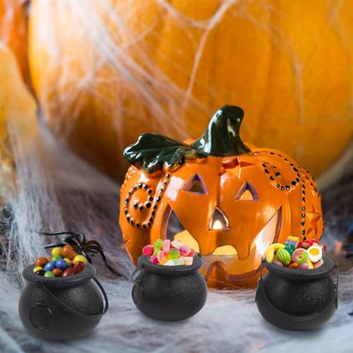Mini Plastic Cauldrons for Halloween & Party Favors - 24 Pack Small Black Buckets with Handles