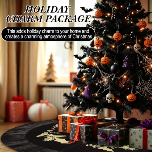 Black Velvet Christmas Tree Skirt 48 Inch with Gold Embroidered Holly - Luxury Holiday Decor