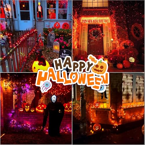 66ft Halloween String Lights with 200 LED Orange Bulbs - Waterproof Outdoor Party Decor