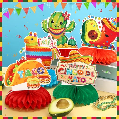 Cinco De Mayo Honeycomb Centerpieces Set of 8 Fiesta Table Decor - Bright & Reusable