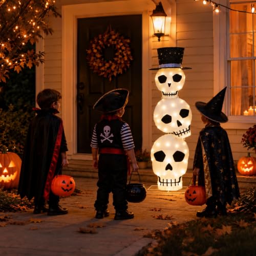 Large Outdoor Light Up Skeleton Halloween Decoration - 5FT with 60 Lights