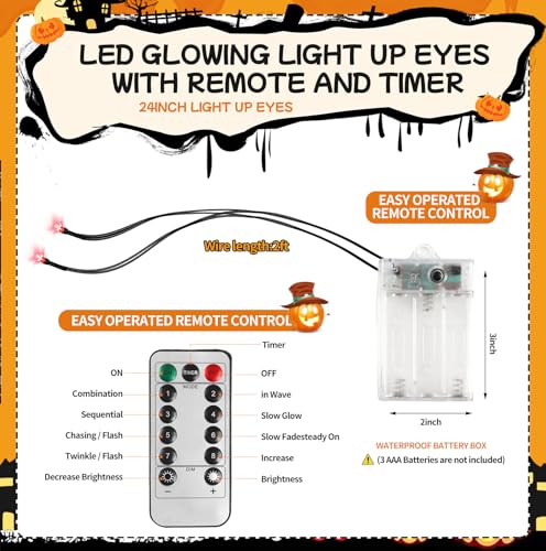 Halloween DIY Glowing Eyes Lights - Orange 4 Pack for Masks, Skulls, Pumpkins