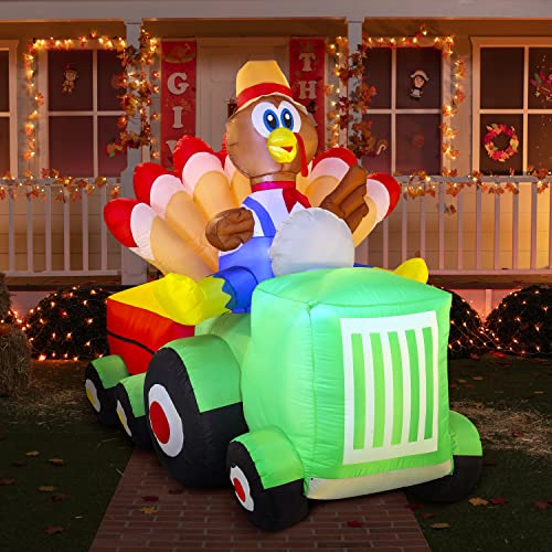 8 FT Inflatable Thanksgiving Turkey Driving Car Yard Decor with LED Lights