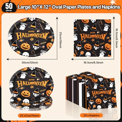 Halloween Paper Plates and Napkins Set - 50 Pieces, Spooky Design, Perfect for Parties - Variation: Halloween