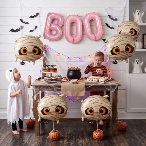 Pink Halloween Balloons Set - 9 Pieces Mummy & Boo Foil Decorations