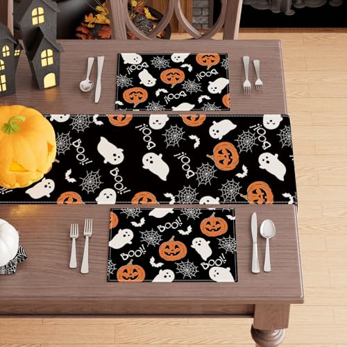 Halloween Ghost Pumpkin Placemats Set of 4 - 12x18 Inch Table Decor