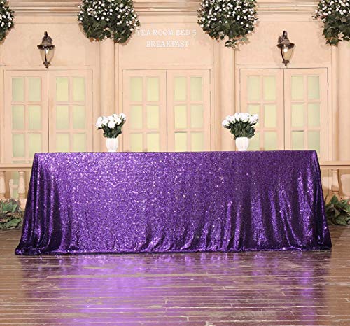 Purple Sequin Tablecloth 90x156 Inch for Weddings & Parties - SquarePie