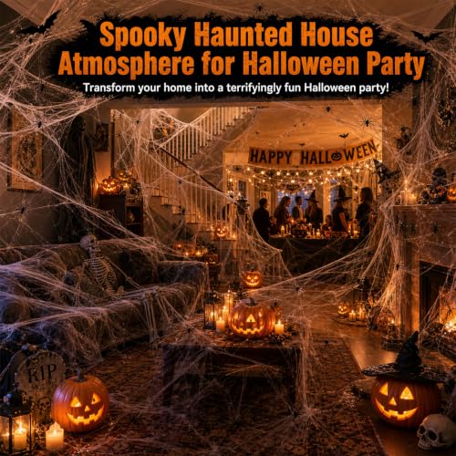 1200 Sqft Stretchy Halloween Spider Web Decoration Set with 120 Fake Spiders