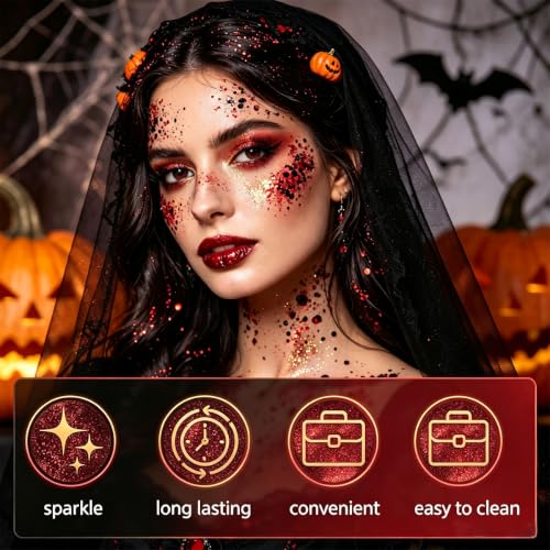 Halloween Body Face Hair Glitter Stick - Red & Black Chunky Style-31