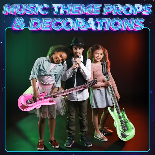 12-Pack 36-Inch Inflatable Guitars Kids Party Favors Neon Colors - Rock Star Party Props