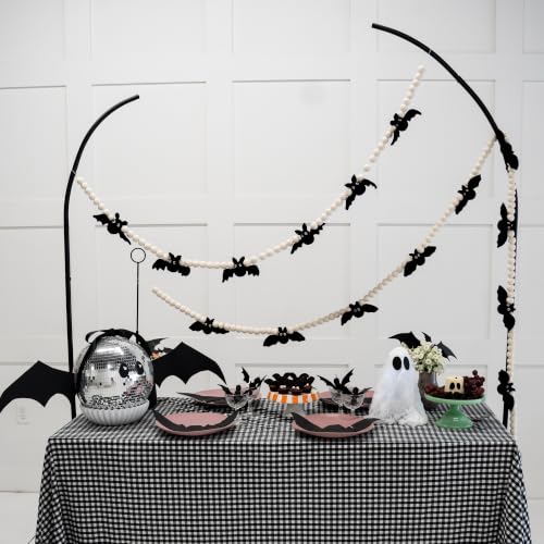 Halloween Felt Bat Garland - Black & White Party Decorations, 8 Bats with Wool Balls - Variation of Bat