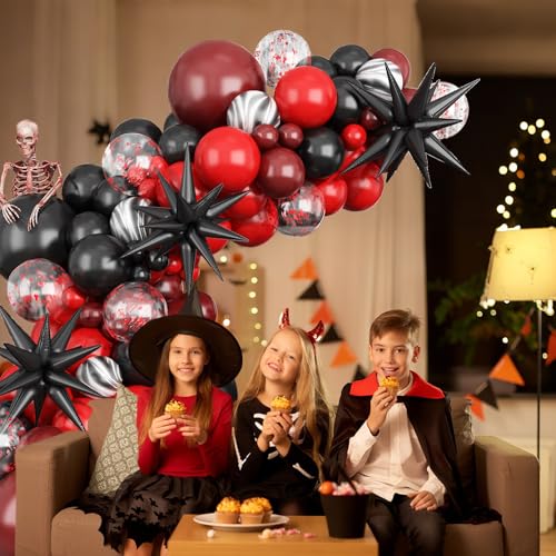 Burgundy Black Halloween Balloon Arch Kit - Spooky Party Decorations with Latex and Foil Balloons