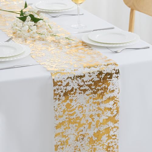 Gold Table Runner Set - 3 Pieces, 11 Inch x 33 Feet Glitter Metallic Decor