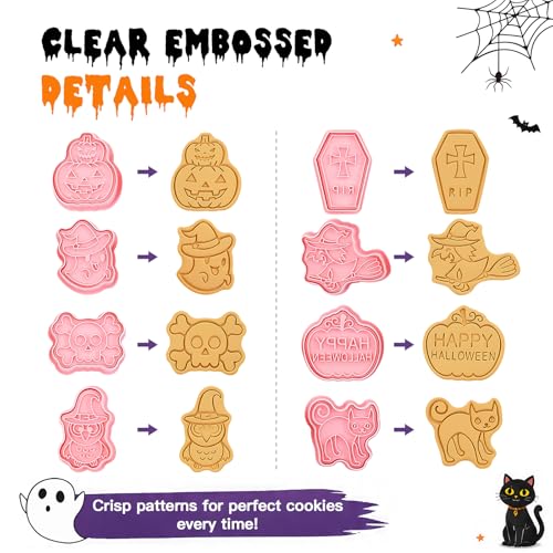 Halloween Cookie Cutters Set 8pcs, Cartoon Biscuit Molds for Cookies & Crafts